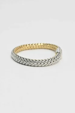 Sterling silver and 18k bonded reversible chain bracelet with pavé-set diamond pusher clasp closure and mother-of-pearl accent