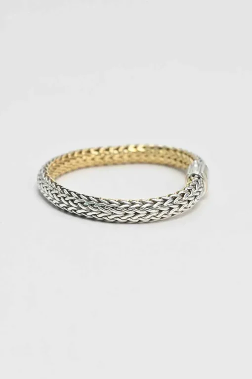 Sterling silver and 18k bonded reversible chain bracelet with pavé-set diamond pusher clasp closure and mother-of-pearl accent