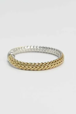 Sterling silver and 18k bonded reversible chain bracelet with pavé-set diamond pusher clasp closure and mother-of-pearl accent
