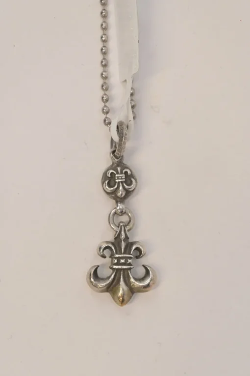 Sterling silver fleur de lis solitaire pendant on ball bead chain