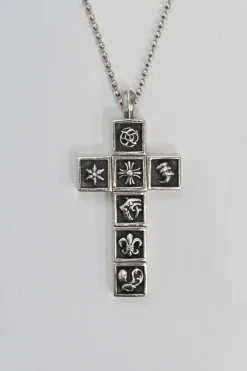 Sterling silver multi-framed charm cross necklace