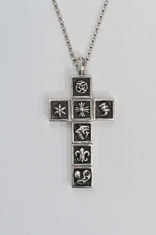 Sterling silver multi-framed charm cross necklace