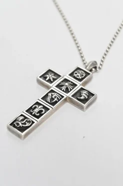 Sterling silver multi-framed charm cross necklace