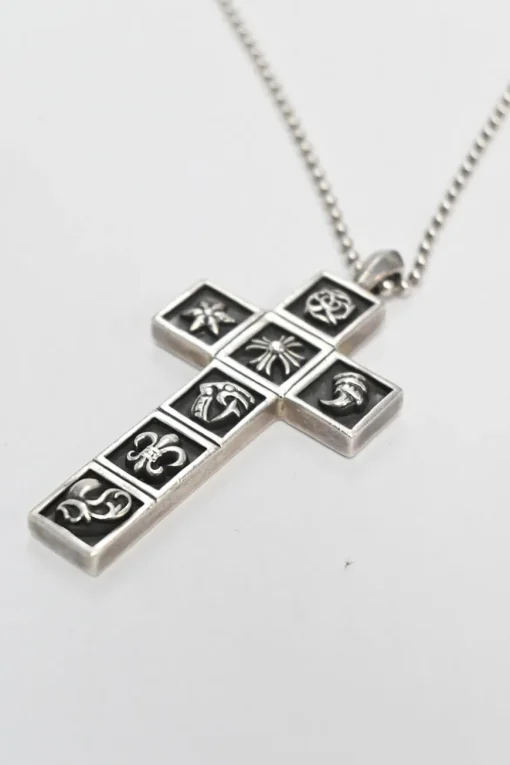 Sterling silver multi-framed charm cross necklace