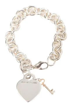 925 Sterling silver Rubedo Return to Tiffany Heart Tag Charm chain link bracelet