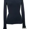 Stormy night navy cupro-blend micro-rib knit crewneck pullover second-skin pullover knit top