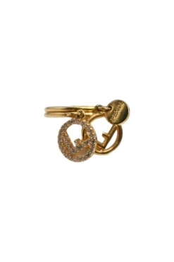 Strass crystal-embellished gold-tone metal F Is charm ring