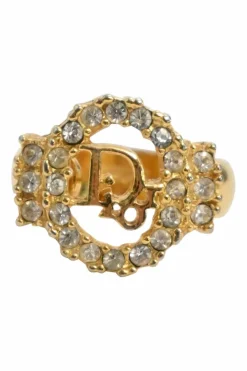 Strass crystal-embellished gold-tone metal halo logo ring