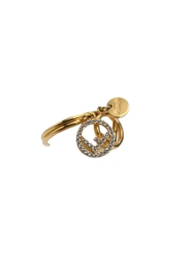 Strass crystal-embellished gold-tone metal F Is charm ring