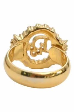 Strass crystal-embellished gold-tone metal halo logo ring