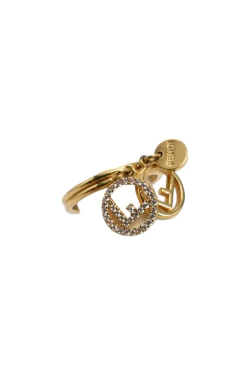 Strass crystal-embellished gold-tone metal F Is charm ring
