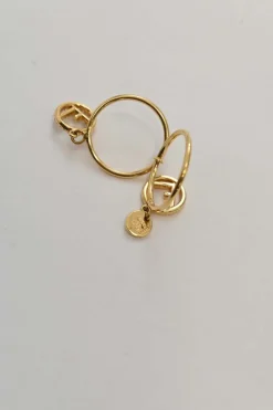 Strass crystal-embellished gold-tone metal F Is charm ring
