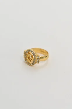 Strass crystal-embellished gold-tone metal halo logo ring