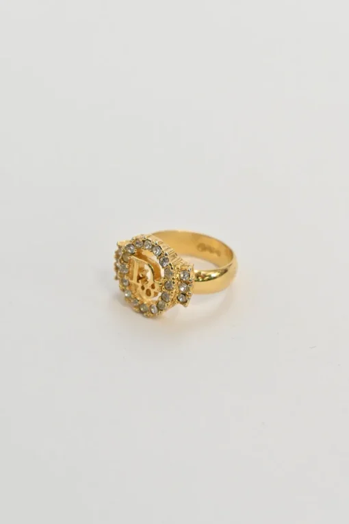 Strass crystal-embellished gold-tone metal halo logo ring