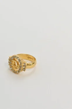 Strass crystal-embellished gold-tone metal halo logo ring