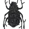 Strass-embellished black yarn-wrapped wire beetle brooch
