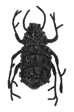Strass-embellished black yarn-wrapped wire beetle brooch