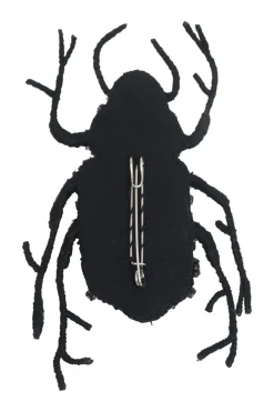 Strass-embellished black yarn-wrapped wire beetle brooch