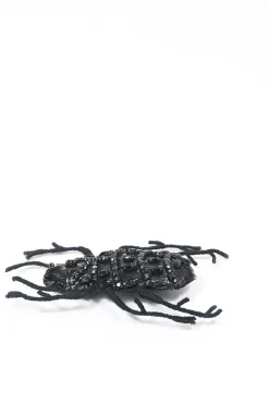 Strass-embellished black yarn-wrapped wire beetle brooch