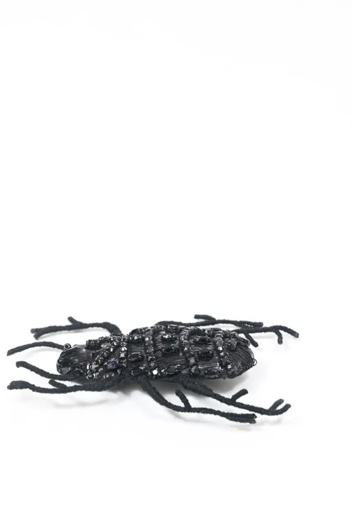 Strass-embellished black yarn-wrapped wire beetle brooch