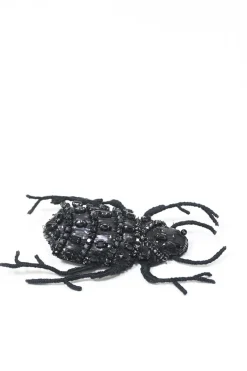 Strass-embellished black yarn-wrapped wire beetle brooch