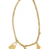 Strass-embellished gold-finish metal charm necklace with T-bar closure