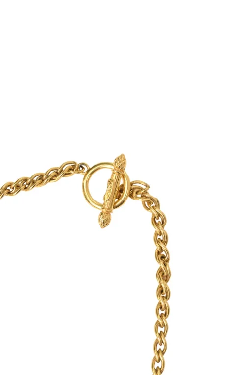 Strass-embellished gold-finish metal charm necklace with T-bar closure