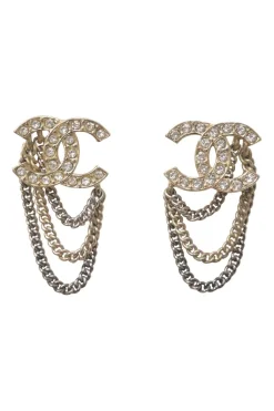 Strass-embellished mixed-metal chain Coco Mark stud earrings