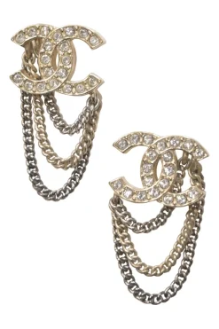 Strass-embellished mixed-metal chain Coco Mark stud earrings