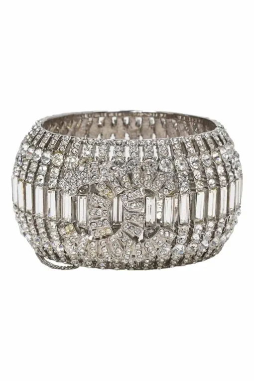 Strass-embellished silver-finish metal Coco Mark caged bangle