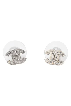 Strass-embellished silver-finish metal Coco Mark stud earrings