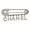 Strass-embellished silver-finish metal logo charm safety pin brooch
