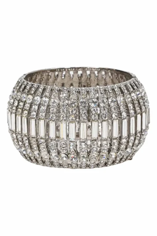Strass-embellished silver-finish metal Coco Mark caged bangle