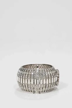 Strass-embellished silver-finish metal Coco Mark caged bangle
