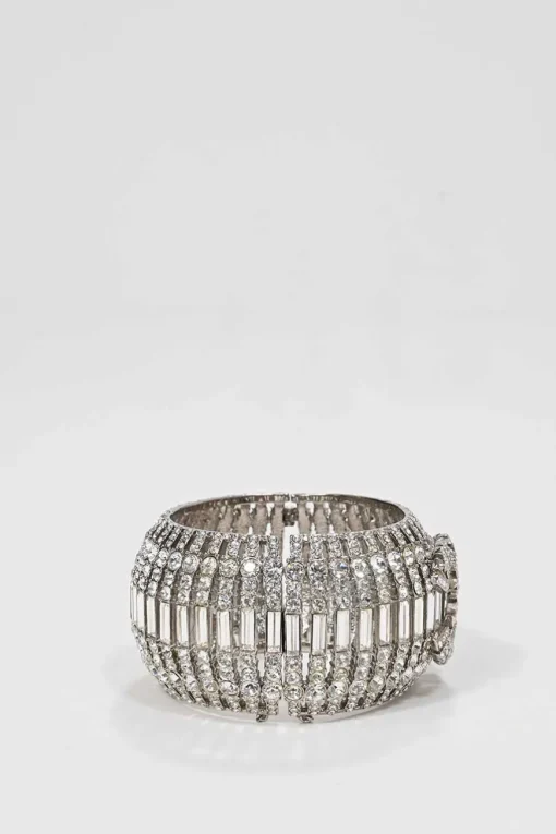 Strass-embellished silver-finish metal Coco Mark caged bangle