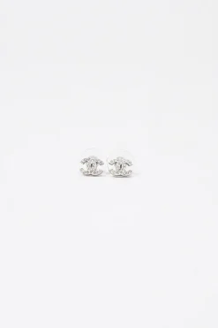 Strass-embellished silver-finish metal Coco Mark stud earrings