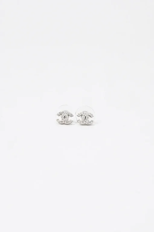 Strass-embellished silver-finish metal Coco Mark stud earrings