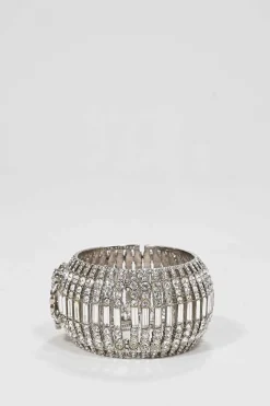Strass-embellished silver-finish metal Coco Mark caged bangle