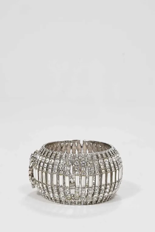 Strass-embellished silver-finish metal Coco Mark caged bangle