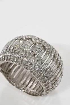 Strass-embellished silver-finish metal Coco Mark caged bangle