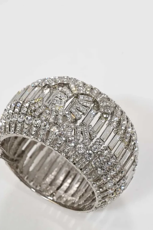 Strass-embellished silver-finish metal Coco Mark caged bangle