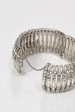Strass-embellished silver-finish metal Coco Mark caged bangle
