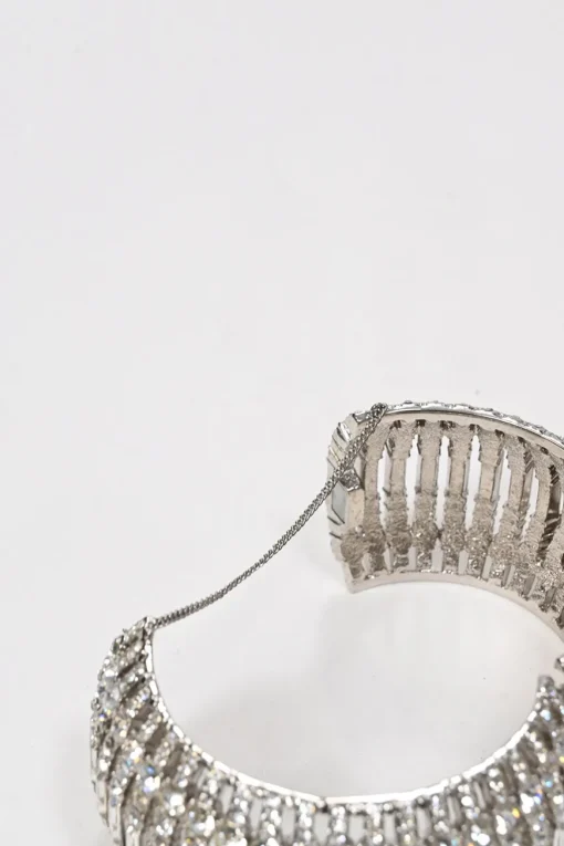 Strass-embellished silver-finish metal Coco Mark caged bangle