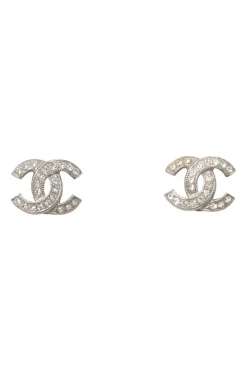 Strass-embellished silver-tone metal Coco Mark stud earrings