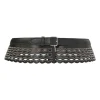 Studded laser-cut leather harness waist belt with scalloped edges