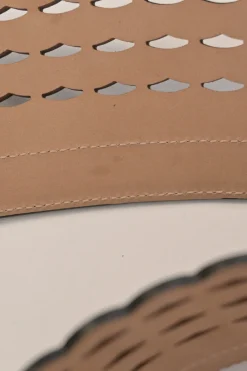 Studded laser-cut leather harness waist belt with scalloped edges