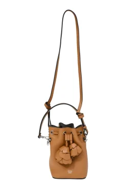 Tan calfskin leather F is Fendi 3D Flower Mini Mon Trésor bucket bag