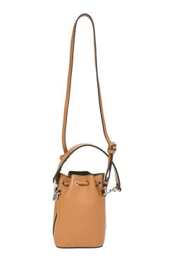 Tan calfskin leather F is Fendi 3D Flower Mini Mon Trésor bucket bag