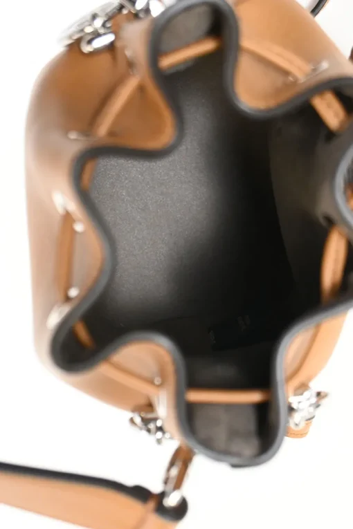 Tan calfskin leather F is Fendi 3D Flower Mini Mon Trésor bucket bag
