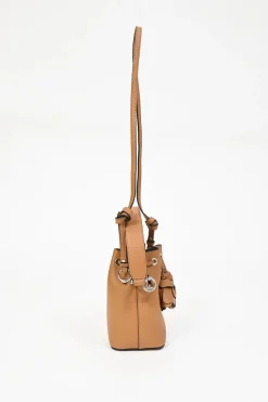 Tan calfskin leather F is Fendi 3D Flower Mini Mon Trésor bucket bag